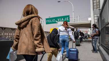 People in line at border