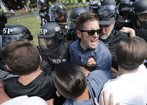 People clashing at a rally